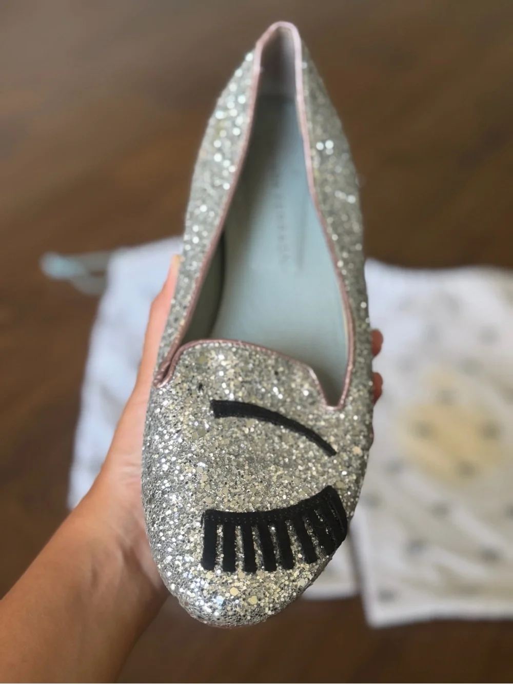 Chiara Ferragni Silver Glitter Eye Flats